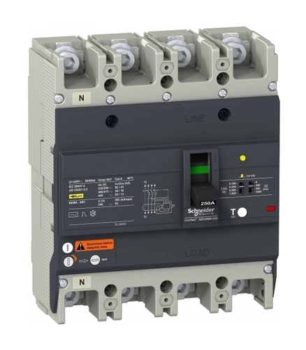 Силовой автомат Schneider Electric Easypact EZC 250, TM-D c диф защитой, 36кА, 4P, 80А