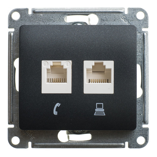 Розетка двойная компьютерная RJ45 Cat.5 Schneider Electric GLOSSA, антрацит