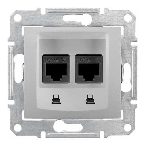 Розетка двойная компьютерная RJ45 Cat.6 Schneider Electric SEDNA, алюминий